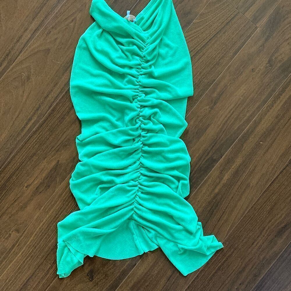 OLIVACEOUS S ruched green slinky dress - Picture 2 of 5